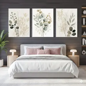 3Pcs Boho Floral Design StickyTiles Frame | Artistic Floral Wall Art with Double Tape