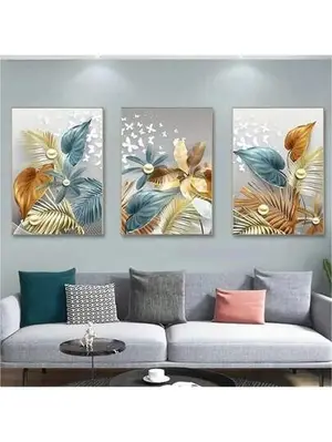3Pcs Butterfly Leafs Design StickyTiles Frame | Nature Inspired Wall Art with Double Tape
