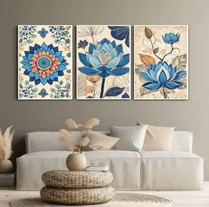 3Pcs Flowers StickyTiles Frames | Stylish Floral Wall Art with Double Tape