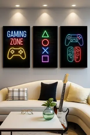 3Pcs Gaming Zone StickyTiles Frames | Gaming Wall Art with Double Tape