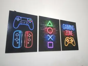 3Pcs Gaming Zone StickyTiles Frames | Gaming Wall Art with Double Tape
