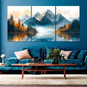 3Pcs Mountain Style StickyTiles Frames | Scenic Nature Wall Art with Double Tape