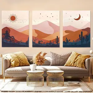 3Pcs Moon & Sun Style StickyTiles Frames | Celestial Wall Art with Double Tape