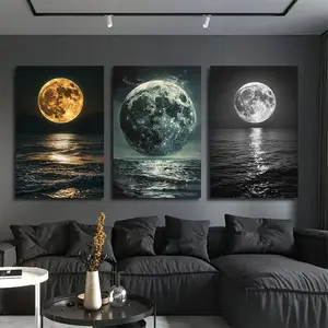 3Pcs Moon Style StickyTiles Frames | Elegant Lunar Wall Art with Double Tape