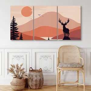 3Pcs Deer Style StickyTiles Frames | Artistic Deer Wall Art with Double Tape