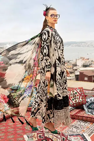 Elegant 3 Piece Embroidered Lawn Suit with Digital Print & Printed Chiffon Dupatta | Unstitched Summer Collection