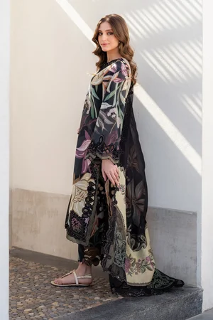 All-Over Printed Embroidered Black Lawn Dress with 4-Side Embroidered Chiffon Dupatta | Unstitched Summer Collection 2026