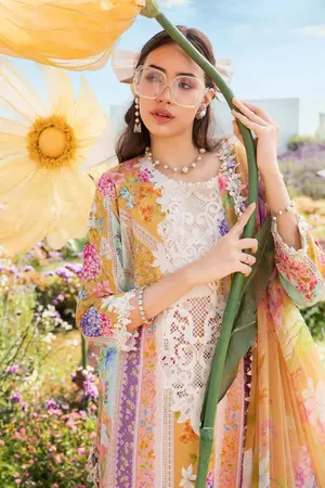 Luxury Multi Floral Embroidered Lawn 3 Piece Unstitched Suit with Printed Chiffon Dupatta | Summer Collection