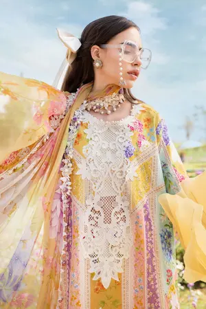 Luxury Multi Floral Embroidered Lawn 3 Piece Unstitched Suit with Printed Chiffon Dupatta | Summer Collection