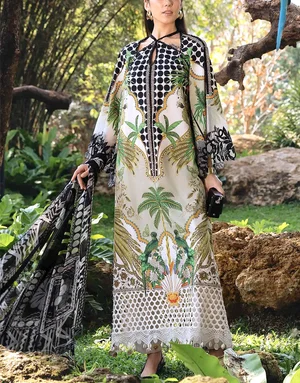 Elegant All-Over Print Embroidered Lawn 3 Piece Unstitched EID Dress with 4-Side Embroidered Chiffon Dupatta | Summer Collection 2026