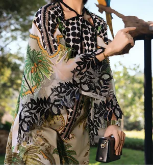 Elegant All-Over Print Embroidered Lawn 3 Piece Unstitched EID Dress with 4-Side Embroidered Chiffon Dupatta | Summer Collection 2026