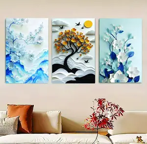 3-Piece Nature Wooden Wall Art Set | Floral, Tree & Mountain Design Frames | Double Tape Included | Available in 8x11 & 12x16 Inches