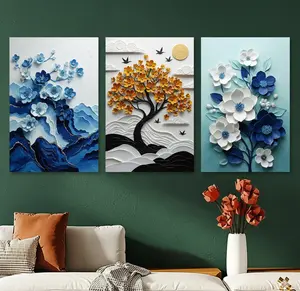 3-Piece Nature Wooden Wall Art Set | Floral, Tree & Mountain Design Frames | Double Tape Included | Available in 8x11 & 12x16 Inches