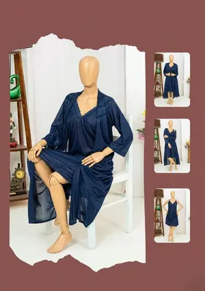 Premium Silk 2-Piece Bridal Nightwear Set for Women | Lace Embroidery Sleepwear with Robe | Free Size | SKU: R-017