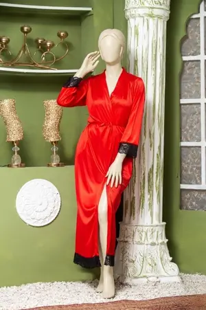 Luxury Silk Night Gown for Women | Premium Satin Sleepwear with Elegant Lace Trim | Free Size