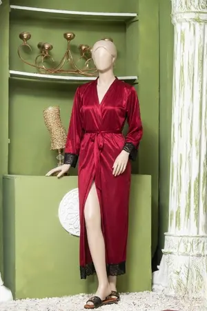 Luxury Silk Night Gown for Women | Premium Satin Sleepwear with Elegant Lace Trim | Free Size