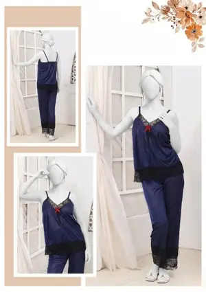 Women's Luxury Silk Top Pajama Set | 2 Piece Satin Camisole & Trouser Nightwear | Lace Sleepwear | Free Size
