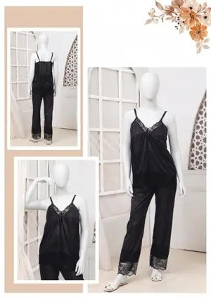 Women's Luxury Silk Top Pajama Set | 2 Piece Satin Camisole & Trouser Nightwear | Lace Sleepwear | Free Size