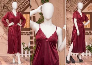 Women's Luxury Silk Satin Nightwear Set | 2 Piece Soft Sleepwear Suit | Free Size