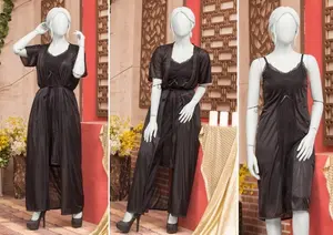 Women's Premium Silk Nightwear Set | 3 Piece Satin Camisole, Shorts & Robe with Lace | Free Size