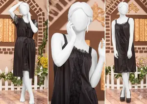 Women's Premium Silk Satin Nightwear Set | 3 Piece Camisole, Shorts & Robe with Lace Trim | Free Size