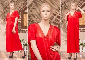 Women's Premium Long Silk Satin Nightgown | Elegant Lace Sleepwear | Free Size