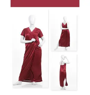 Women's Premium Silk Lace Nightwear Set | 2 Piece Inner & Gown Sleepwear | Free Size