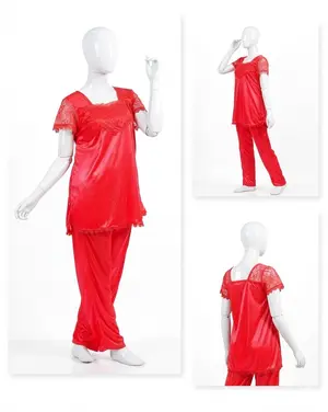 Women's Premium Silk Satin Nightwear Set | 2 Piece T-Shirt & Trouser Sleepwear | Free Size
