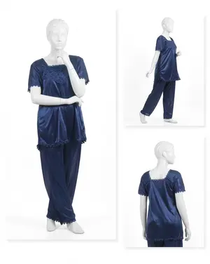 Women's Premium Silk Satin Nightwear Set | 2 Piece T-Shirt & Trouser Sleepwear | Free Size