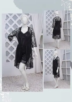 Women's Premium Silk Satin Nightwear Set | 3 Piece Top, Shorts & Net Lace Gown | Free Size