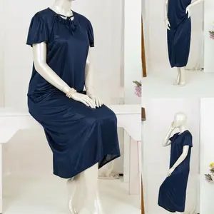 Women's Premium Silk Satin Maxi Night Dress | Elegant Bow Tie Short Sleeve Nighty | Free Size