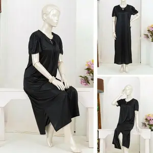 Women's Premium Silk Satin Maxi Night Dress | Elegant Bow Tie Short Sleeve Nighty | Free Size