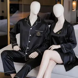 Couple Premium Silk Satin Nightwear Set | 4 Piece Pajama, Nightdress & Robe Sleepwear | Free Size