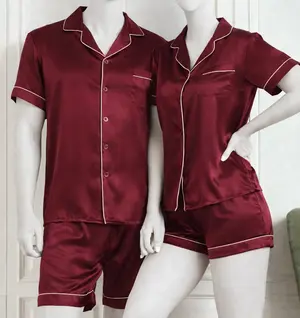 Couple Premium Silk Satin Nightwear Set | 4 Piece Short Sleeve Shirt & Shorts Sleepwear | Free Size