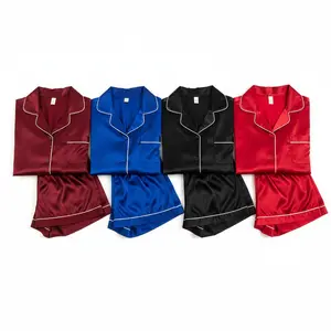 Couple Premium Silk Satin Nightwear Set | 4 Piece Short Sleeve Shirt & Shorts Sleepwear | Free Size