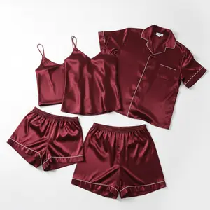 Couple Premium Silk Satin Nightwear Set | 4 Piece Camisole, Shirt & Shorts Sleepwear | Free Size
