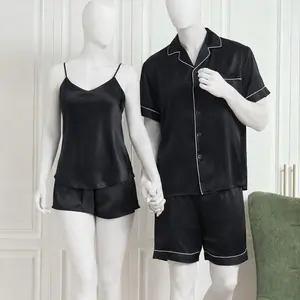 Couple Premium Silk Satin Nightwear Set | 4 Piece Camisole, Shirt & Shorts Sleepwear | Free Size