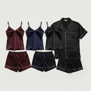 Couple Premium Silk Satin Nightwear Set | 4 Piece Camisole, Shirt & Shorts Sleepwear | Free Size