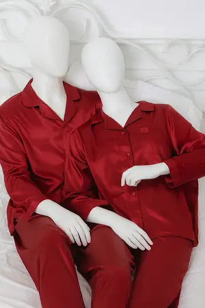 Couple Premium Silk Satin Night Suit Set | 4 Piece Long Sleeve Shirt & Pajama Sleepwear | Free Size