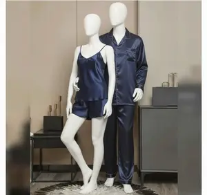 Couple Premium Silk Satin Nightwear Set | 4 Piece Shirt, Pajama & Shorts Matching Sleepwear | Free Size