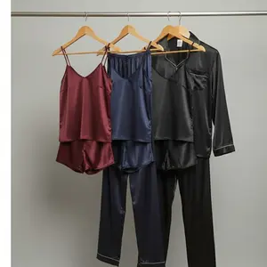 Couple Premium Silk Satin Nightwear Set | 4 Piece Shirt, Pajama & Shorts Matching Sleepwear | Free Size