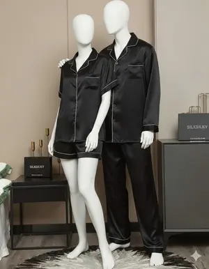 Couple Premium Silk Satin Night Suit Set | 4 Piece Matching Long Sleeve & Short Sleeve Sleepwear | Free Size