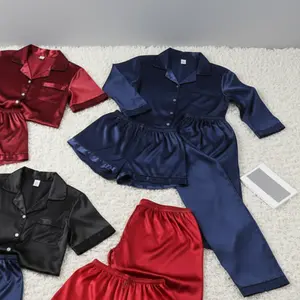 Couple Premium Silk Satin Night Suit Set | 4 Piece Matching Long Sleeve & Short Sleeve Sleepwear | Free Size