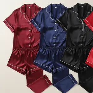 Couple Premium Silk Satin Night Suit Set | 4 Piece Matching Long Sleeve & Short Sleeve Sleepwear | Free Size
