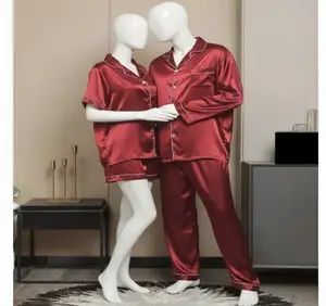 Couple Premium Silk Satin Night Suit Set | 4 Piece Matching Long Sleeve & Short Sleeve Sleepwear | Free Size