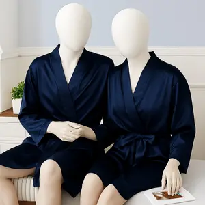 Couple Premium Silk Satin Robe Set | 2 Piece Matching Wrap Style Gown with Waist Belt | Free Size