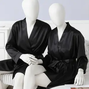 Couple Premium Silk Satin Robe Set | 2 Piece Matching Wrap Style Gown with Waist Belt | Free Size
