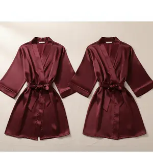 Couple Premium Silk Satin Robe Set | 2 Piece Matching Wrap Style Gown with Waist Belt | Free Size