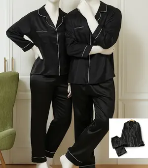 Couple Premium Silk Satin Pajama Set | 4 Piece Long Sleeve Night Suit with Full-Length Pants | Free Size