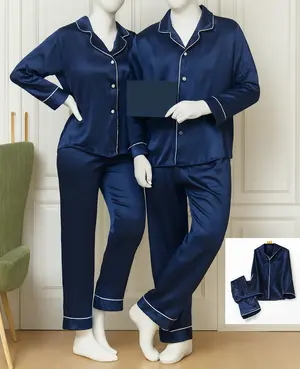 Couple Premium Silk Satin Pajama Set | 4 Piece Long Sleeve Night Suit with Full-Length Pants | Free Size